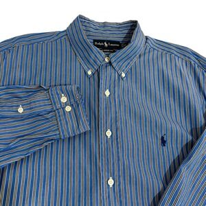 Ralph Lauren Classic Fit Striped Button Down Shirt Mens XL Blue Long Sleeve